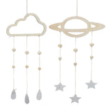 Maxbell 2Pcs Nordic Planet Cloud Raindrop Star Kid Room Wood Wall Hanging Home Decor