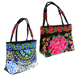 Maxbell 2Pcs Embroidery Travel Shoulder Bag Double Faced Flower Handmade Women Bag