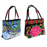 Maxbell 2Pcs Embroidery Travel Shoulder Bag Double Faced Flower Handmade Women Bag
