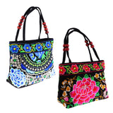 Maxbell 2Pcs Embroidery Travel Shoulder Bag Double Faced Flower Handmade Women Bag