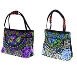 Maxbell 2Pcs Embroidery Travel Shoulder Bag Double Faced Flower Handmade Women Bags