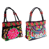 Maxbell 2x Embroidery Travel Shoulder Bag Double Faced Flower Handmade Women Bags