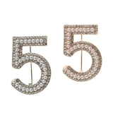 Maxbell 2 Pieces Crystal Rhinestone Imitation Pearls Number 5 Brooch Pin Jewelry