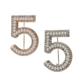 Maxbell 2 Pieces Crystal Rhinestone Imitation Pearls Number 5 Brooch Pin Jewelry