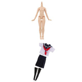 Maxbell Natural Skin Nude Body and Cute School Uniform Clothes for 1/6 Blythe Doll