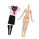 Maxbell Natural Skin Nude Body and Cute School Uniform Clothes for 1/6 Blythe Doll