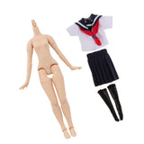 Maxbell Natural Skin Nude Body and Cute School Uniform Clothes for 1/6 Blythe Doll