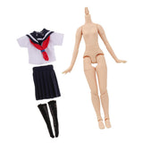 Maxbell Natural Skin Nude Body and Cute School Uniform Clothes for 1/6 Blythe Doll