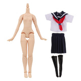 Maxbell Natural Skin Nude Body and Cute School Uniform Clothes for 1/6 Blythe Doll
