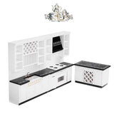 Maxbell White Wooden Kitchen Set And Silver Metal Wine Set For 1/12 Scale Dollhouse