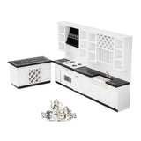 Maxbell White Wooden Kitchen Set And Silver Metal Wine Set For 1/12 Scale Dollhouse