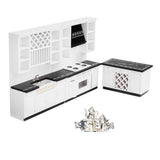 Maxbell White Wooden Kitchen Set And Silver Metal Wine Set For 1/12 Scale Dollhouse