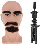 Maxbell Male Cosmetology Beard Mannequin Manikin Head for Wig Making w/ Tripod Stand