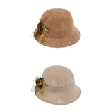 Maxbell Ladies Flax Fashion Straw Beach Fisherman Sunhat Outdoors Topee Khaki+Beige