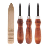 Maxbell 3pcs Leathercraft Edge Beveler Skiving Craft Tool with Wood Burnisher