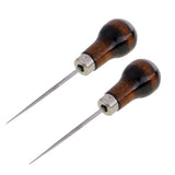 Maxbell 2Pcs Wood Handle Leather Craft Awl Sewing Punching Hole Pin Stitching Tool