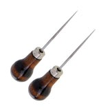Maxbell 2Pcs Wood Handle Leather Craft Awl Sewing Punching Hole Pin Stitching Tool
