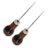 Maxbell 2Pcs Wood Handle Leather Craft Awl Sewing Punching Hole Pin Stitching Tool