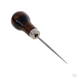 Maxbell 2Pcs Wood Handle Leather Craft Awl Sewing Punching Hole Pin Stitching Tool