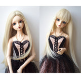 Maxbell 2 Pieces 1/3 BJD Dolls Wig Long Straight Hair for Dollfie DIY Light Gold