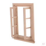 Maxbell 1/12 Dollhouse Miniature Unpainted Wooden 6-Pane Double Window Frame 2 Set