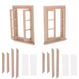 Maxbell 1/12 Dollhouse Miniature Unpainted Wooden 6-Pane Double Window Frame 2 Set