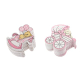 Maxbell 20x Wooden Pink Baby Carriage & Pony Embellishments Card Making Baby Shower