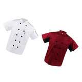 Maxbell 2 Pieces White Red Chef Jacket Coat Breathable Mesh Waiter Hotel Kitchen Top