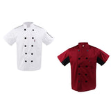 Maxbell 2 Pieces White Red Chef Jacket Coat Breathable Mesh Waiter Hotel Kitchen Top