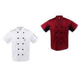Maxbell 2 Pieces White Red Chef Jacket Coat Breathable Mesh Waiter Hotel Kitchen Top