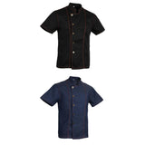 Maxbell 2 Pieces Denim Chef Jacket Coat Short Sleeves Kitchen Uniform Blue Black M
