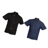 Maxbell 2 Pieces Denim Chef Jacket Coat Short Sleeves Kitchen Uniform Blue Black M