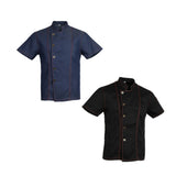 Maxbell 2 Pieces Denim Chef Jacket Coat Short Sleeves Kitchen Uniform Blue Black M