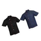 Maxbell 2 Pieces Denim Chef Jacket Coat Short Sleeves Kitchen Uniform Blue Black M