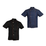 Maxbell 2 Pieces Denim Chef Jacket Coat Short Sleeves Kitchen Uniform Blue Black M
