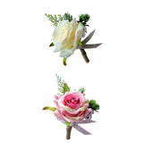 Maxbell 2pcs Wedding Party Rose Silk Flower Boutonniere Corsage Fushia & Champagne