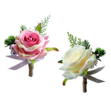 Maxbell 2pcs Wedding Party Rose Silk Flower Boutonniere Corsage Fushia & Champagne
