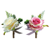 Maxbell 2pcs Wedding Party Rose Silk Flower Boutonniere Corsage Fushia & Champagne