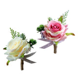 Maxbell 2pcs Wedding Party Rose Silk Flower Boutonniere Corsage Fushia & Champagne