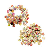 Maxbell 200 Pieces Printed Flower Shape 2 Holes Wooden Sewing Buttons for Clothing