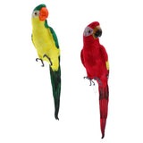 Maxbell 2pcs Feathered Artificial Macaw Bird Home Garden Decor Parrot Green&Red
