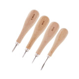 Maxbell 4 Pieces Wooden Handle Leather Stitcher Sewing Steel Awl for Leather Crafts