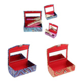 Maxbell 2x Embroidery Jewelry Makeup Double Lipstick Holder Case w/ Mirror Blue Red