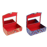 Maxbell 2x Embroidery Jewelry Makeup Double Lipstick Holder Case w/ Mirror Blue Red
