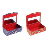 Maxbell 2x Embroidery Jewelry Makeup Double Lipstick Holder Case w/ Mirror Blue Red