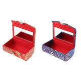 Maxbell 2x Embroidery Jewelry Makeup Double Lipstick Holder Case w/ Mirror Blue Red