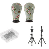 Maxbell Mannequin Cork Canvas Block Head Holder Stand T Needle Pins Wig Making Tools