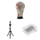 Maxbell Mannequin Model Cork Canvas Block Head Holder Stand T Needle Pins Wig Making