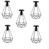 Maxbell 5 pcs Vintage Wire Diamond Loft Pendant Ceiling Light Lamp Cage Shade