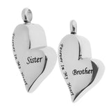 Maxbell 2 Pieces Brother Sister Forever In My Heart Stainless Steel Heart Pendant